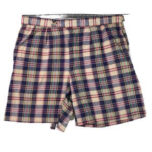 VINTAGE IZOD Lacoste Shorts Mens 36 Plaid Madras Flat Front Adjustable Waist